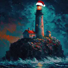 Lighthouse Santa laser beam