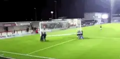 people carrying soccer goal