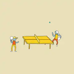 Two characters playing ping pong