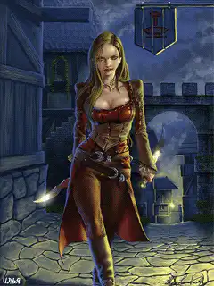 Fantasy woman with glowing daggers