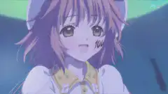 Anime girl with 100 on cheek smiles