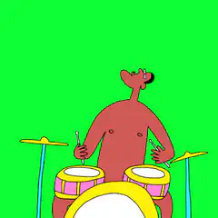 brown dog playing drums