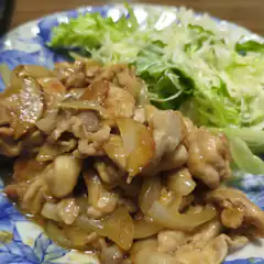 stir-fried chicken and onions with shredded lettuce