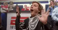 Michael J. Fox cheering excitedly
