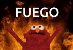 Elmo on fire with FUEGO text