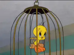 Tweety Bird swinging in a cage