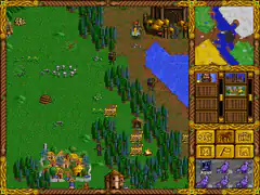 Age of Empires II village with sheep and army
