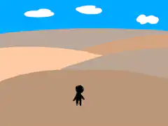 Silhouette walking through changing desert sky