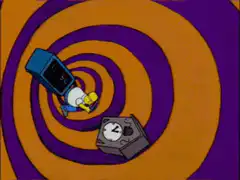 Homer Simpson falling through a hypnotic spiral