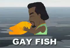 Kanye West kissing a goldfish