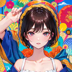 anime girl with short hair and colorful background