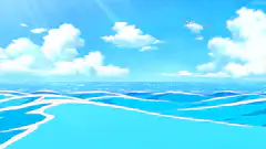 Anime ocean waves and clouds