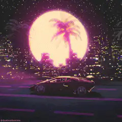 retro synthwave car driving at night