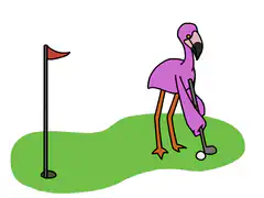 flamingo putting golf ball into hole