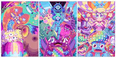 Colorful cartoon monsters collage