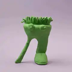 Green clay monster with one leg