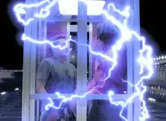 Couple in phone booth with lightning