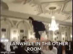 Man jumping on table at wedding