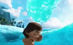 Baby Moana playing with water