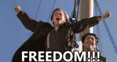 Jack Dawson shouting freedom on the ship