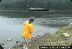 Man throws rock at boat, boat explodes