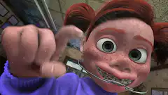 Angry girl with braces pointing