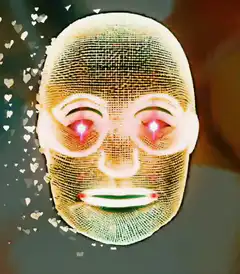 Glowing face with laser eyes and hearts