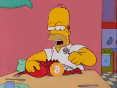 Homer Simpson eating Bitcoin lobster
