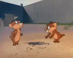 Two cartoon mice zap back and forth