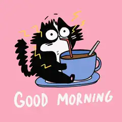 shocked cat drinking coffee good morning