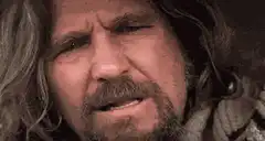 The Dude squinting and staring