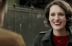 Woman's face changes from happy to disgusted