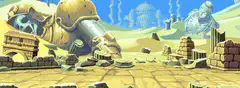 Desert ruins with giant skull and stone structures