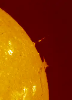 Solar flare erupting from sun surface