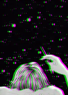 Person smoking under neon stars