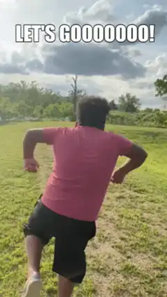 Kid running with LET'S GOOOOOOO!