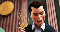 Jimmy Fallon laughing with Emmy award