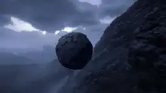 Giant boulder rolling down a mountain
