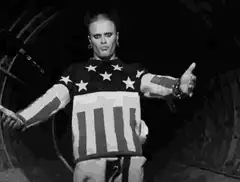 Captain America dancing in black and white