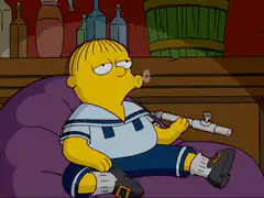 Ralph Wiggum smoking a bong