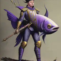 Warrior with fish and laser beams