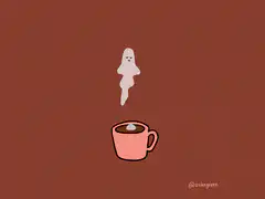 cute ghost steaming into coffee