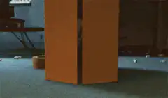 Woody dances behind a cardboard box