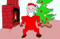 Santa Claus dancing with gifts