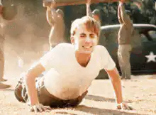 Forrest Gump doing pushups