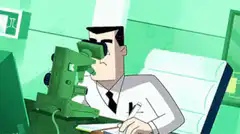 Dr. Doofenshmirtz looking through microscope