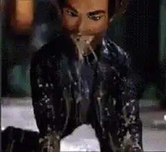 Puppet vomits brown liquid