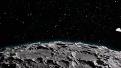 Cat floating in space over moon