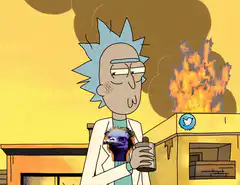 Rick Sanchez holding a bird while Twitter burns