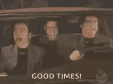 Three men screaming in a car